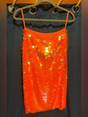 anthropologie orange sequin dress Bardot Adoni Sequin Mesh Maxi Dress